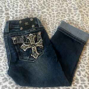 Miss Me Dark Blue Jeans with Silver Embellishments